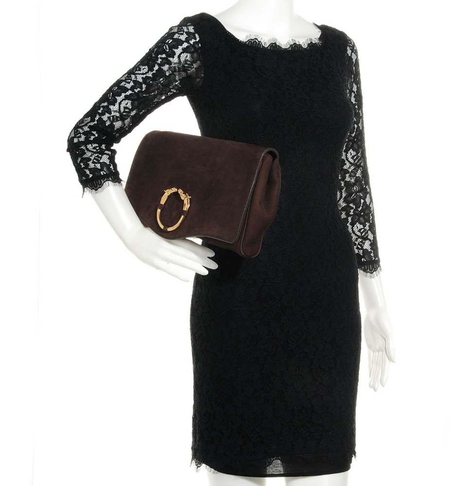 Authentic GUCCI nubuck ribot horse clutch NWOT